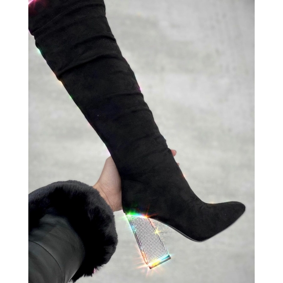 𝙇𝙖𝙨𝙩 5.5, 6, 6.5 & 7💎Diamond Heel Knee High Boot - BLACK - Picture 8 of 14